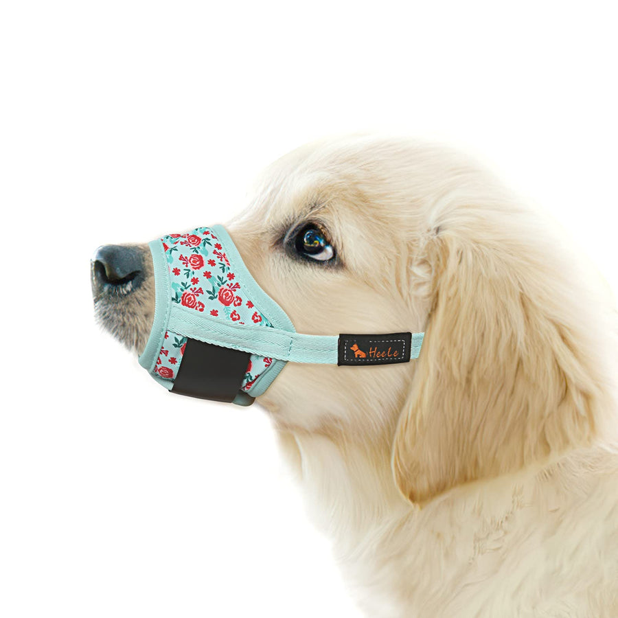Dog Muzzle,Soft Nylon Print Muzzle Air Mesh Breathable Adjustable Loop Pattern Pets Muzzles for Small Medium Large Dogs,Stop Biting Barking and Chewing Cyan Flower X-Small