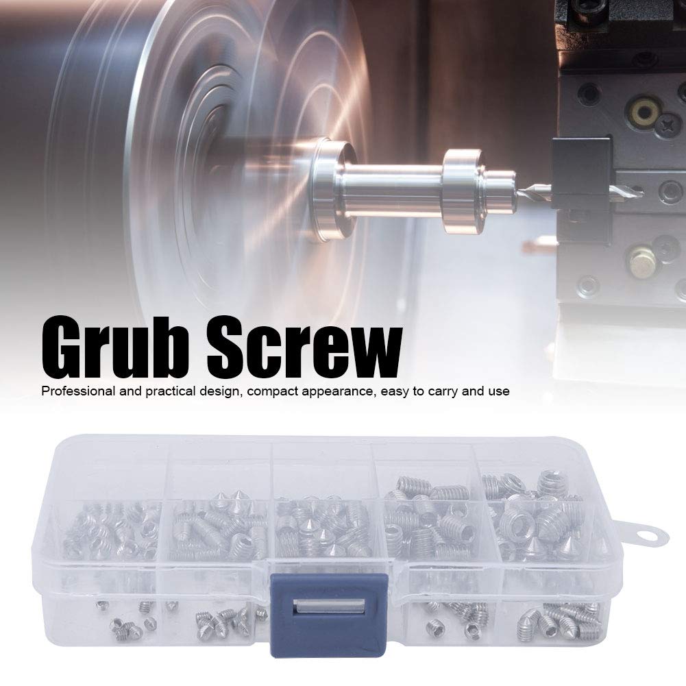Allen Head Socket Hex Grub Screw Cone Point Set Screw Metric 304 Stainless Steel Set Screws Bolts Assortment Kit M3 M4 M5 M6 M8 with Storage Box