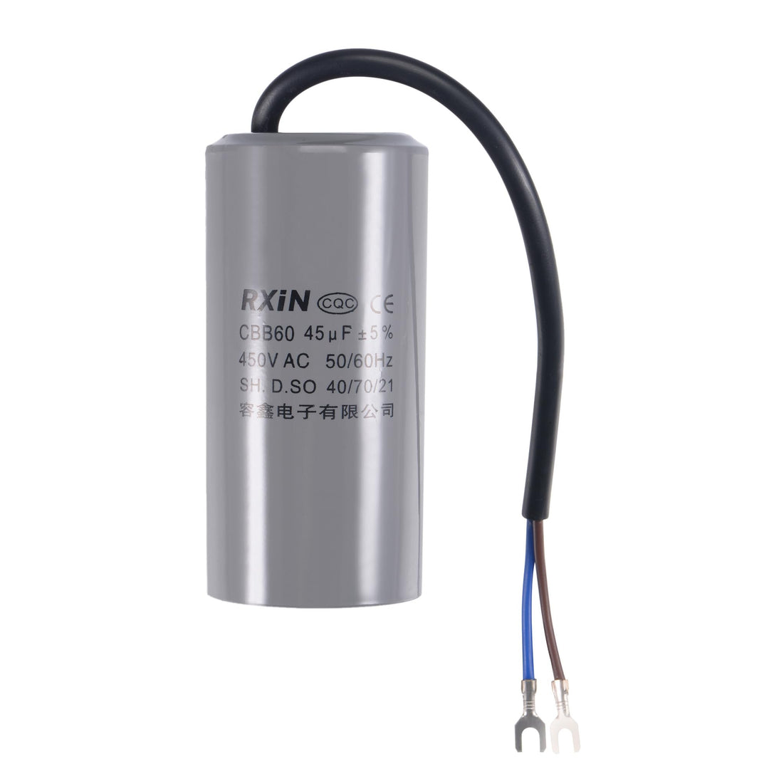 CBB60 Run Capacitor 45uF 450V AC 2 Wires 50/60Hz Cylinder 105x50mm with Terminal for Air Compressor Water Pump Motor