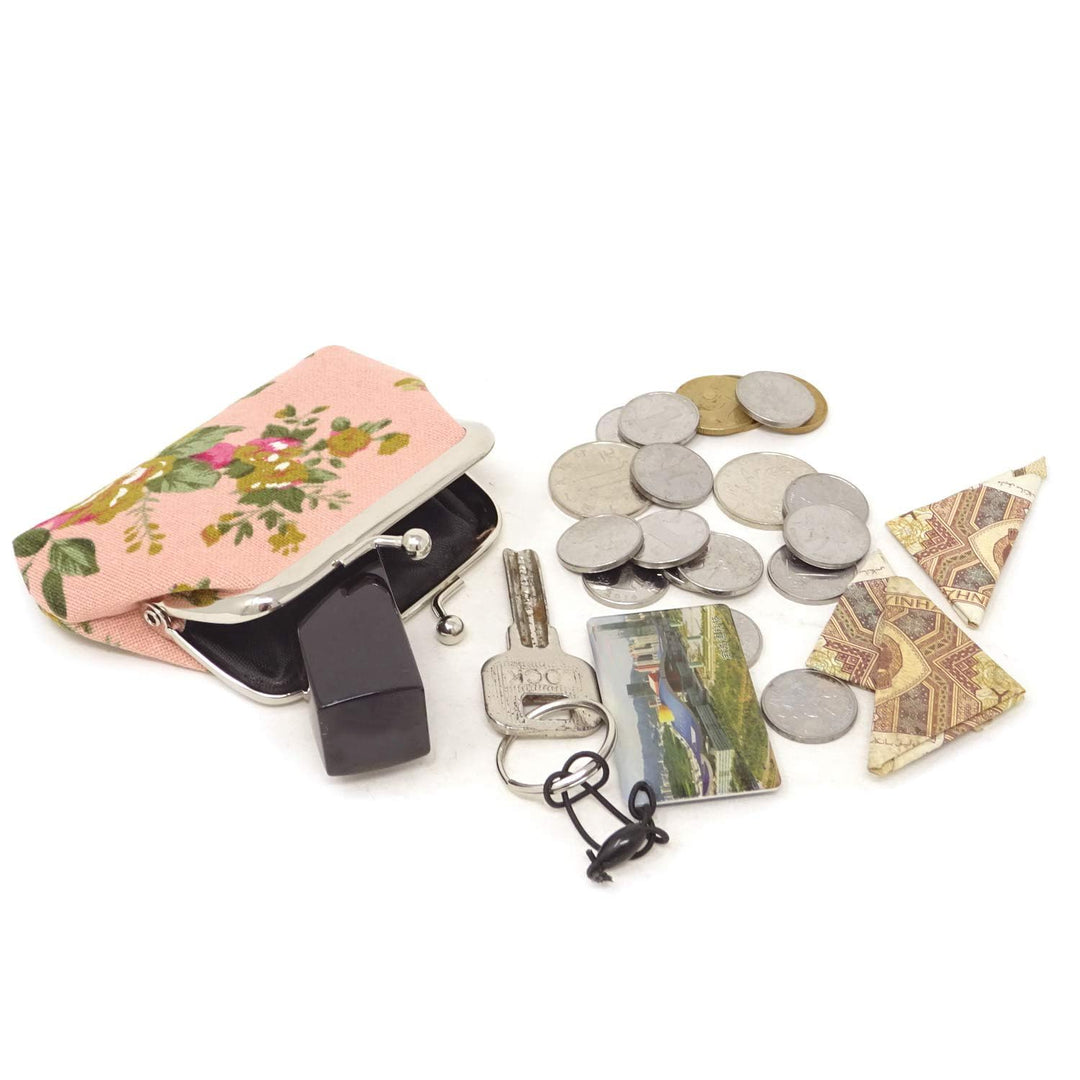 4PCS Canvas Floral Rose Flower Coin Purse Kiss Lock Change Purse Vintage Trinkets Pouch Small Women Wallet Clutch Purse