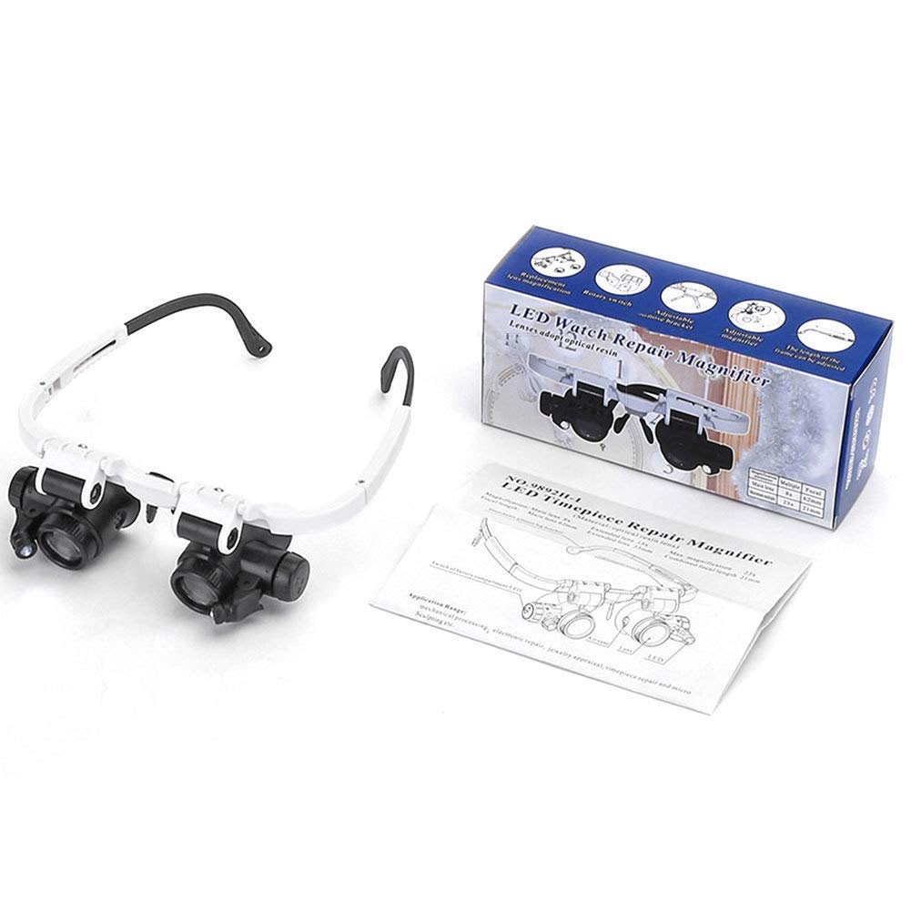 Headband Glasses Magnifier with LED Light 8X 15X 23X Magnifying Glass for Watchmaker Jewelry Optical Lens Glass Magnifier Loupe