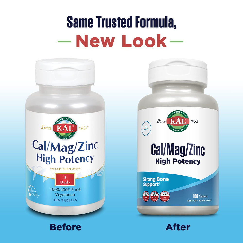 Cal/Mag/Zinc | 1000mg Calcium, 400mg Magnesium & 15mg Zinc | Bone, Muscle, Heart & Immune Support | 100ct, 33 Serv