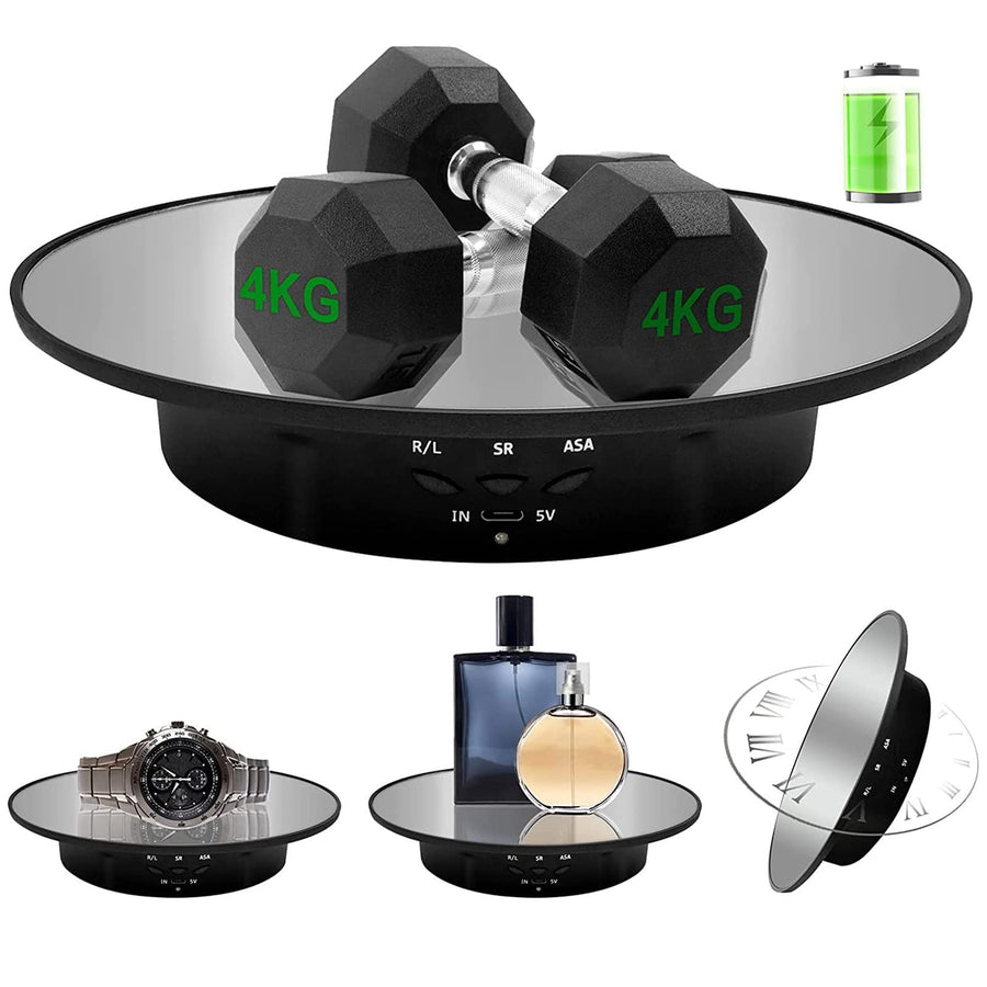 Motorized Rotating Display Stand, 7.87inch /17.6LB Load,Mirror Covered 360 Degree Turntable Display Stand for Photography Products and Shows, Max Load 8KG/ 20CM Video Show(Black)