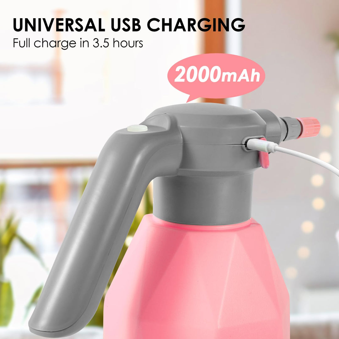 0.5 Gallon Electric Spray Bottle Plant Mister for Indoor/Outdoor Plants, 2L Automatic Watering Can Rechargeable Battery Powered Sprayer with Adjustable Spout for Garden, Fertilizing, Cleaning