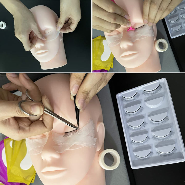 Lash Eyelash Extension Kit, False Eyelash Grafting Training Tool Kit For Beginners Eyelashes Extensions Practice with Flat Mannequin Head Individual Lashes Tweezers