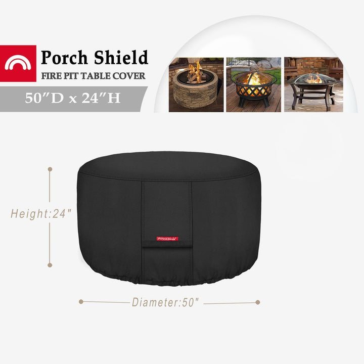 Fire Pit Cover - Waterproof 600D Heavy Duty Fade Resistant Round Patio Fire Bowl Cover Black - 50 inch