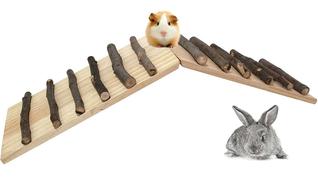 Rabbits Wood Bridge Guinea Pig Climbing Ladder Natural Ramp Ladder Rat Toy Cage Habitat Accessories for Bunny Hamsters Gerbils Mice Mouse Chinchilla Hedgehog Small Animal