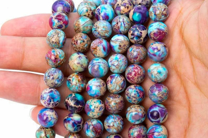 108 Pcs Sea Sediment Imperial Jasper Beads for Jewelry Making 8 MM Colorful Imperial Jasper Gemstones Loose Stone Beads