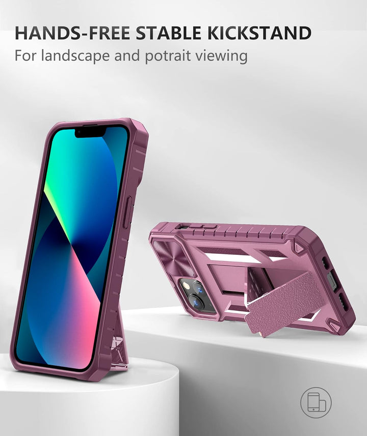 for iPhone 13 iPhone14 Case with Stand: iPhone 13 iPhone14 Cover with Kickstand | Shockproof Military Grade Protective Cell Phone Case | TPU Durable Rugged Bumper Textured Matte Hybrid Design