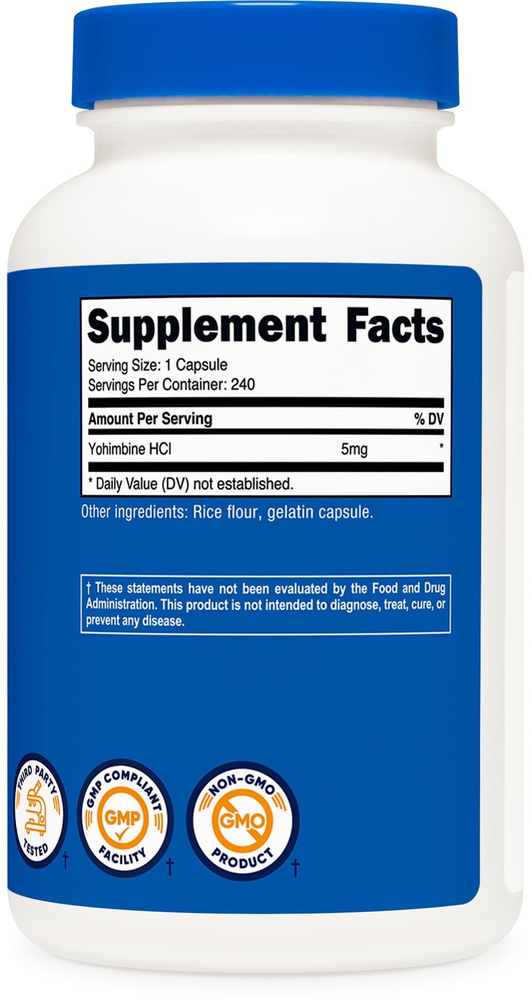 Yohimbine HCl 5mg, 240 Capsules Extra Strength - Gluten Free, Non-GMO