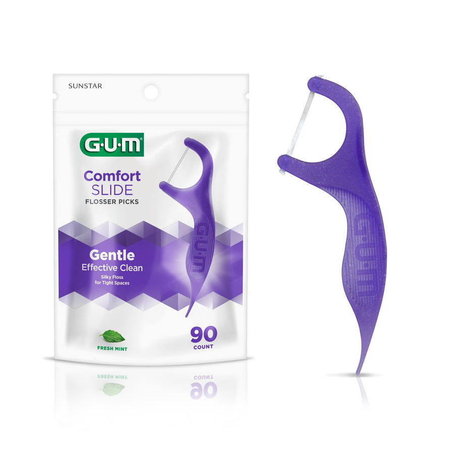Comfort Slide Floss Picks - Perfect for Tight Teeth - Extra Strong Shred-Resistant Dental Floss, Easy Grip Handle - Dental Flossers for Adults - Fresh Mint Flavor, 90 ct