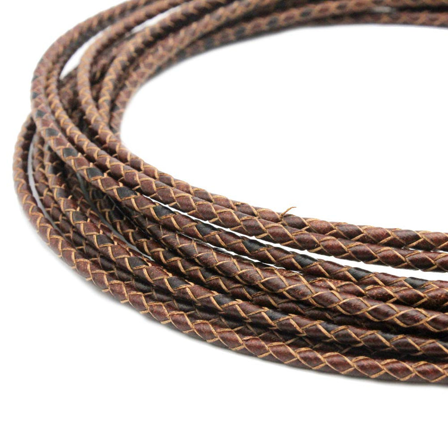 5 Yards 3mm Leather Bolo Cord for Necklace Bracelet Making Woven Braided Leather Strap for Jewelry Beading Distressed Brown