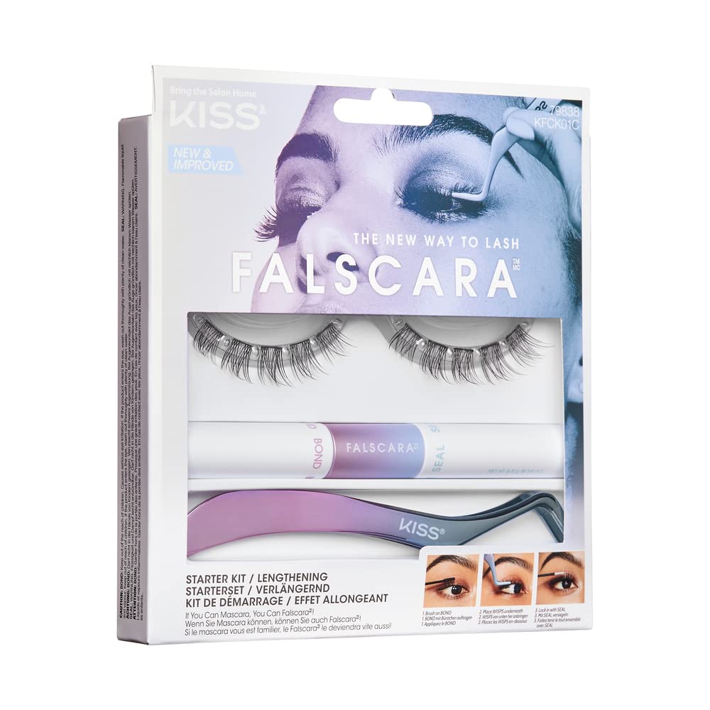 Falscara DIY Lash Extension Starter Kit 10 Reusable Featherlight Eyelash Lengthening Wisps, Applicator, Bond & Seal