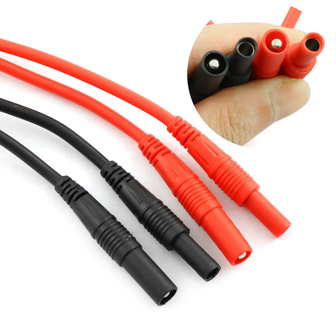 2pcs Meter Test Lead Extension Male to Female Connector 4mm Banana Plug to Jack Heavy Duty Silicone Wires Multimeter Leads Probes Adapter (1pcs Red + 1pcs Black)