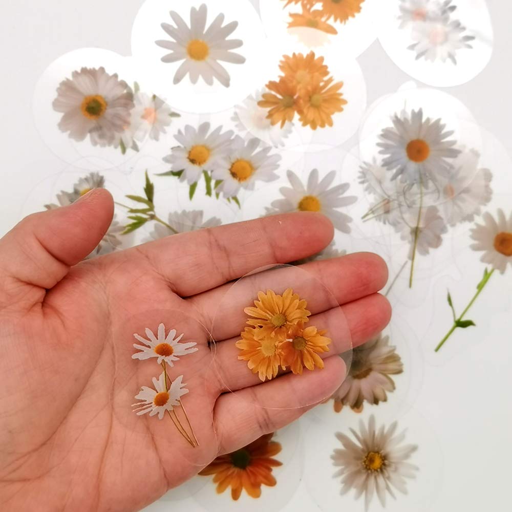 40 Pcs Flower Stickers Plant Washi Sticker Pack for Diary, Album, Notebook, Bullet Journal, DIY Arts and Crafts, Calendars (Daisy)