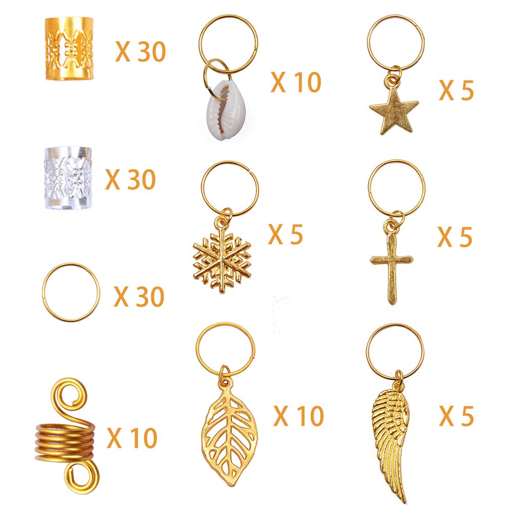 140 Pieces Dreadlock Jewelry Aluminum Dreadlocks Beads Metal Hair Cuffs Hair Rings Shell Charms Hair Coils Braiding Hair Pendants Decoration Clips