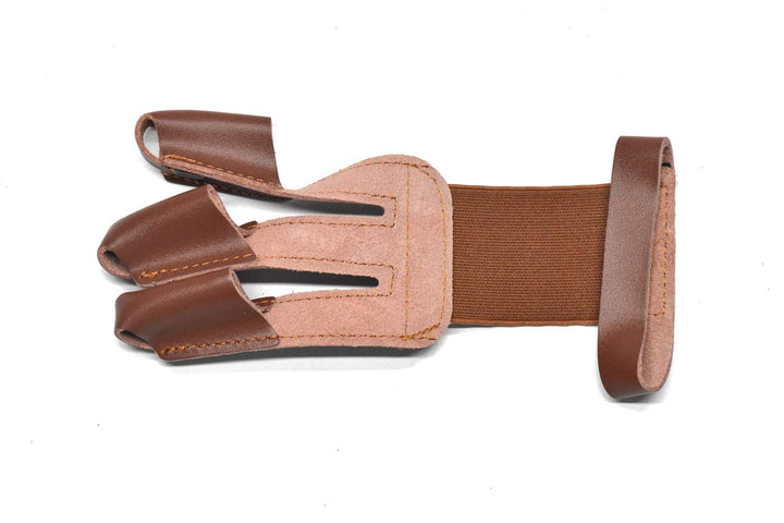 Leather Archery Hand Glove Finger Tab Hand Guard Protector Long Bow for Right Hand 3 Fingers Brown