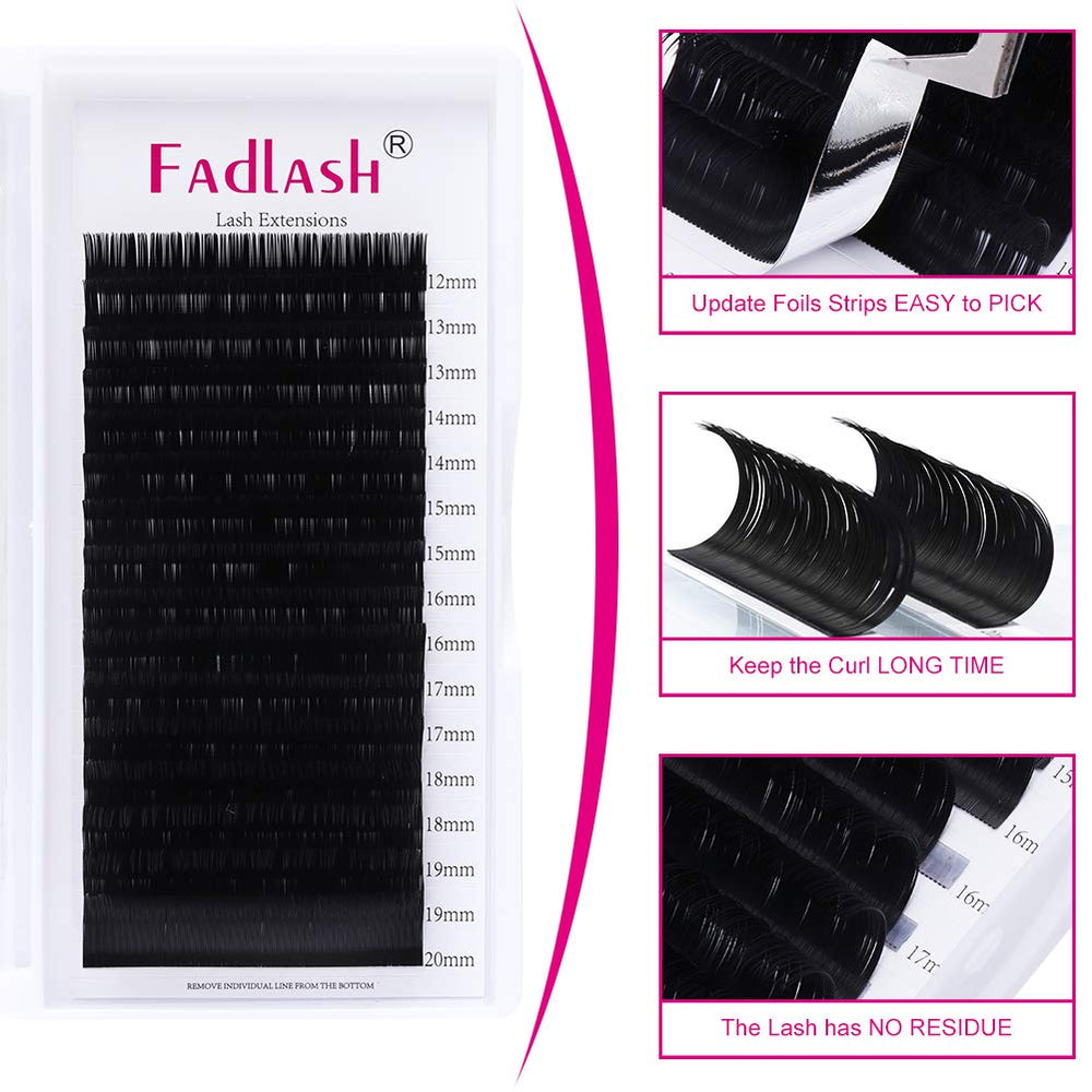 Eyelash Extension 16 Rows .10 .15 .20 .25 Optinal Mix 8-16mm|12-20mm Classic Lash Extensions C D Curl Black Single Silk Lashes (16 Rows 0.25 C Mix 12-20mm)