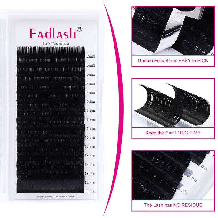 Eyelash Extension 16 Rows .10 .15 .20 .25 Optinal Mix 8-16mm|12-20mm Classic Lash Extensions C D Curl Black Single Silk Lashes (16 Rows 0.25 C Mix 12-20mm)