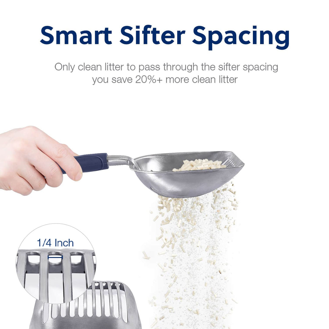 Cat Litter Scoop, Aluminum Alloy Sifter, Kitty Metal Scooper, Deep Shovel, Long Handle, Poop Sifting, Kitten Pooper Lifter, Durable, Heavy Duty, for Litter Box