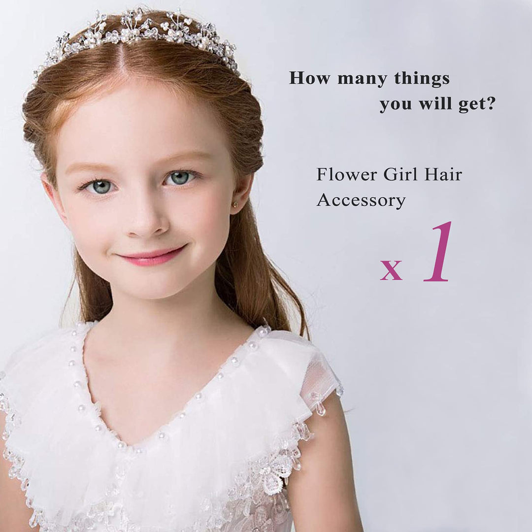 Flower Girl Hair Accessory, Pearl Headband Princess Wedding Headpiece Crystal Headwear for Wedding Tiara Hair Pieces Baby Girl-Suitable for Shows, Children' Day(White)