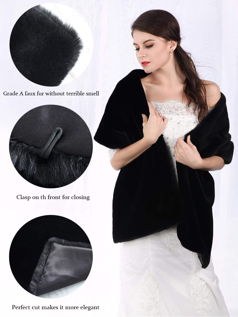 Long Wedding Faux Fur Wraps and Shawls Wedding Bridal Stole for Brides and Bridesmaids