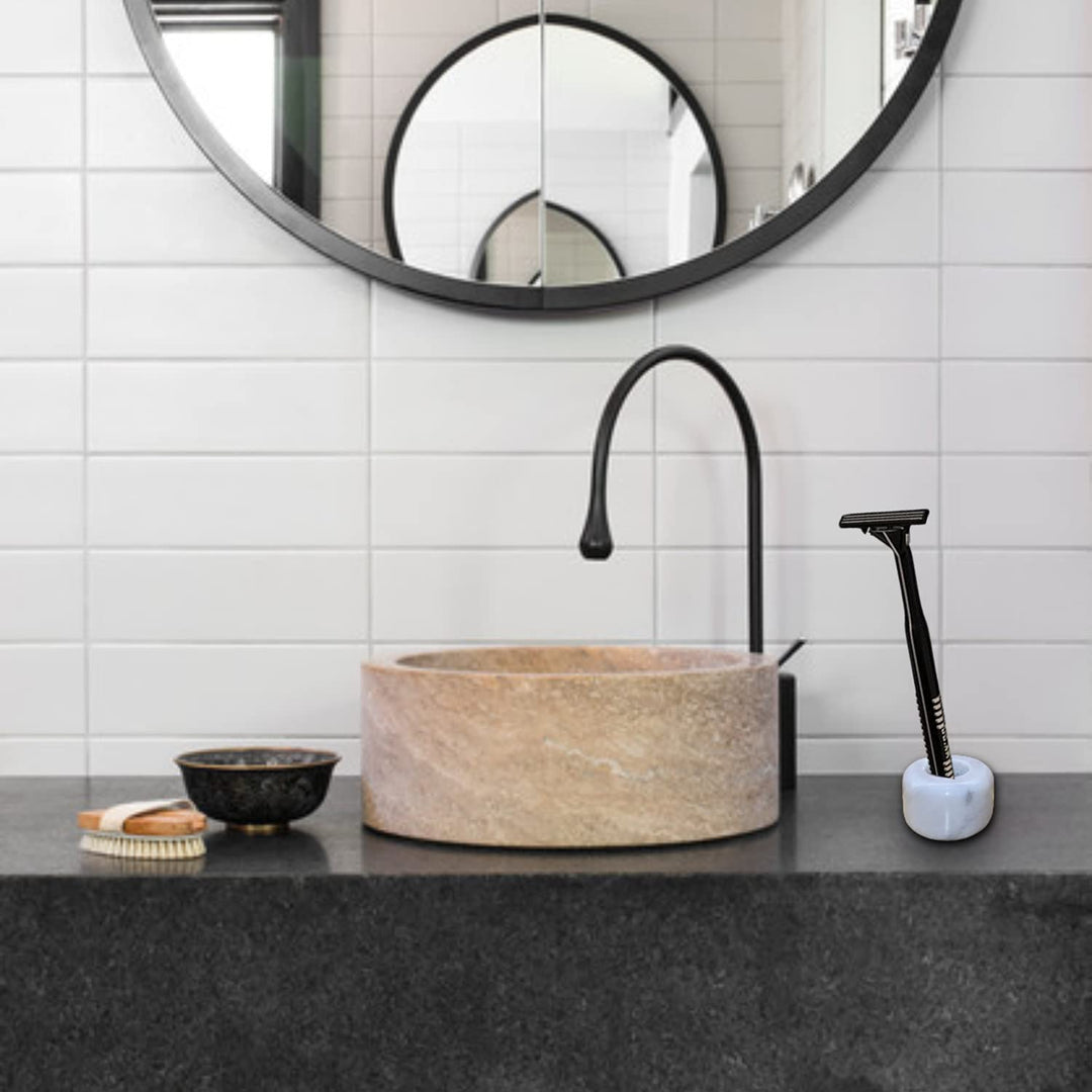 White Marble Toothbrush Stand/Holder - Real Marble Toothbrush Stand - Minimalist Modern Single Tooth Brush Holder. Pack of 2