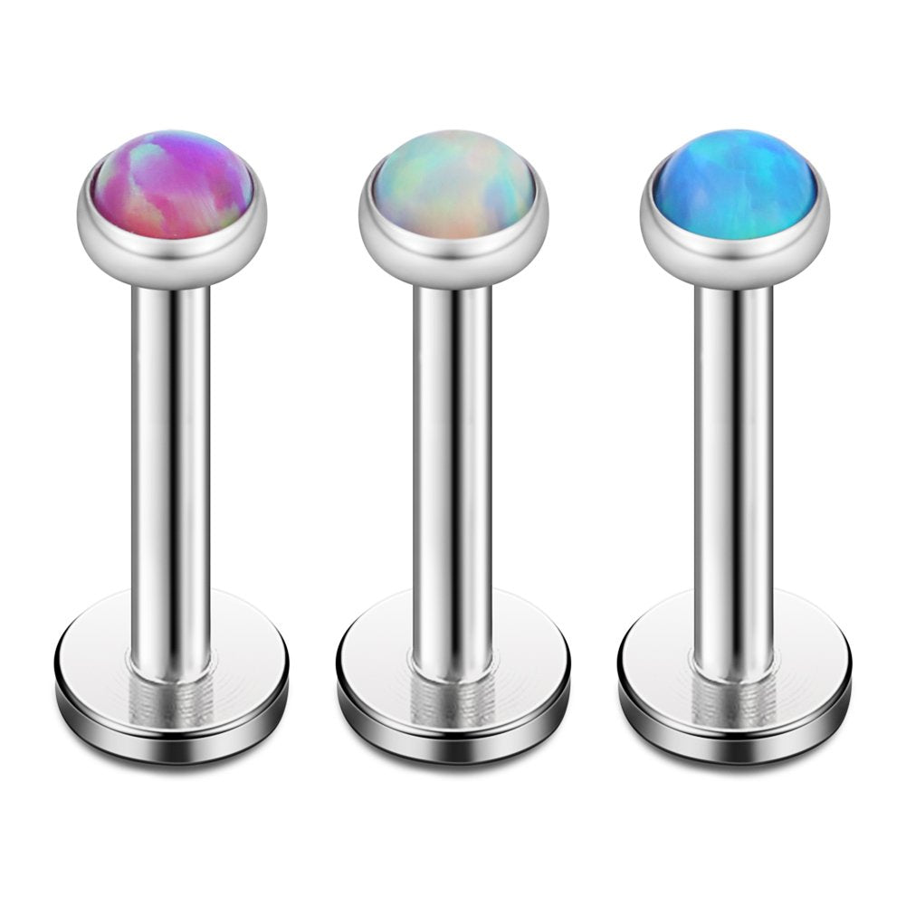 Mix Color Opal Internally Threaded Stainless Steel Labret Monroe Lip Ring Tragus Helix Earring 16G 1/4 6mm 3pcs