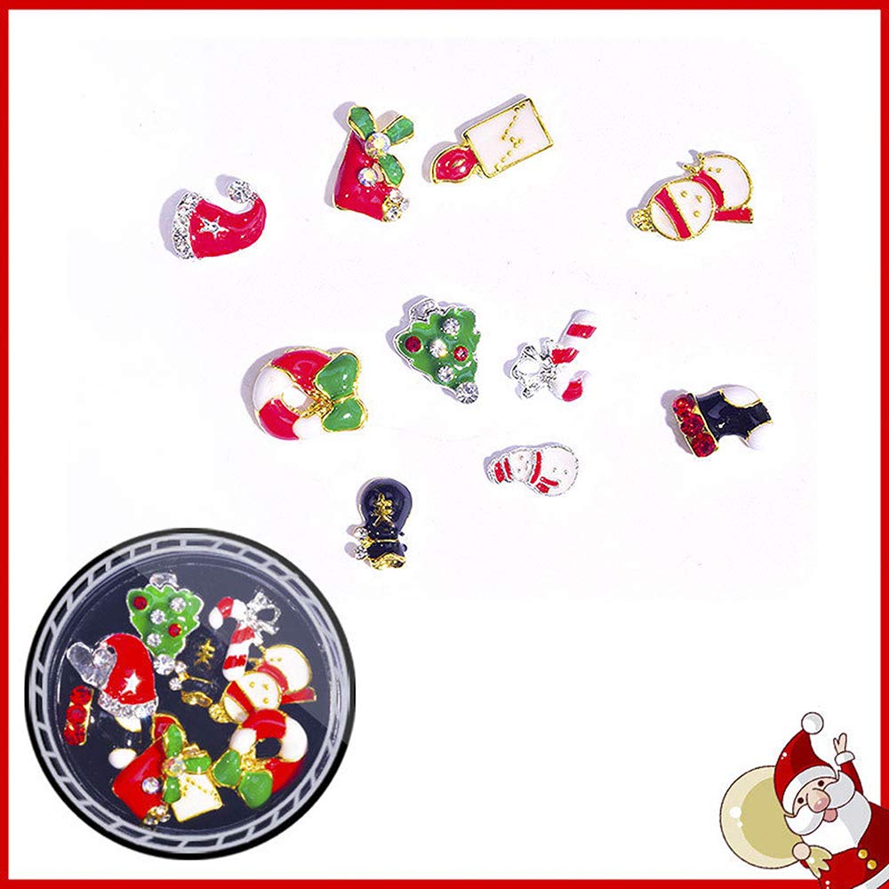 20 Pcs Christmas 3D Metal Nail Art Studs Set Snowman Tree Nail Charm Nail Rivet Kit Manicure Jewelry With 1Pc Tweezers And Picker Pencil