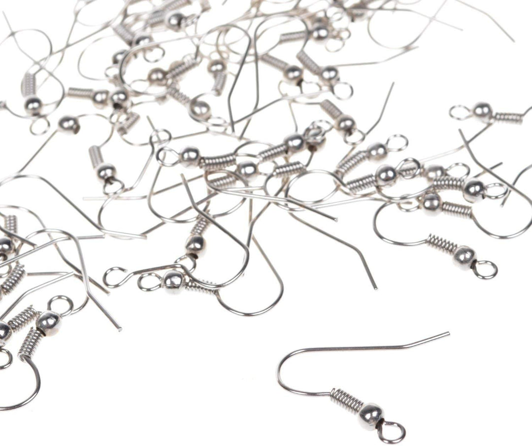 200 Pcs Silver Stainless Steel Ball & Coil Earring Hooks/Fish Hooks/Ear Wire for DIY Jewelry Making, Wire Hooks Jewelry Wire Earring Parts for Jewelry Making