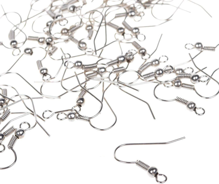 200 Pcs Silver Stainless Steel Ball & Coil Earring Hooks/Fish Hooks/Ear Wire for DIY Jewelry Making, Wire Hooks Jewelry Wire Earring Parts for Jewelry Making