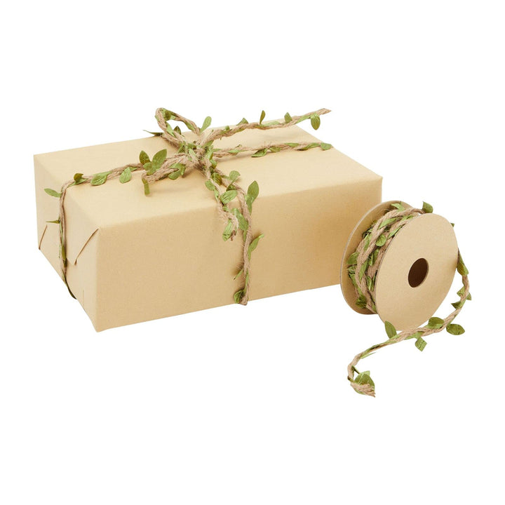 Burlap Leaf Ribbon - Jungle, Safari & Fairy Party, Enchanted Forest Decor, Vines for Crafts (4 Rolls, 65.6 Ft Total)