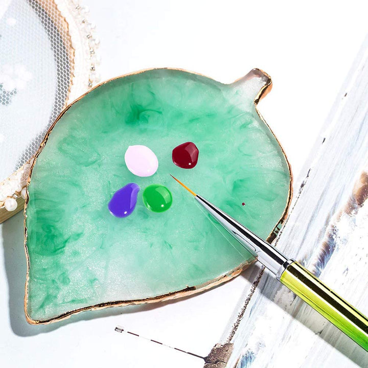 1 Pack Nail Leaves Palette Resin Agate Gold Trim Paint Palette Crystal Rim Shooting Prop Nail Display Board Tool (Green)