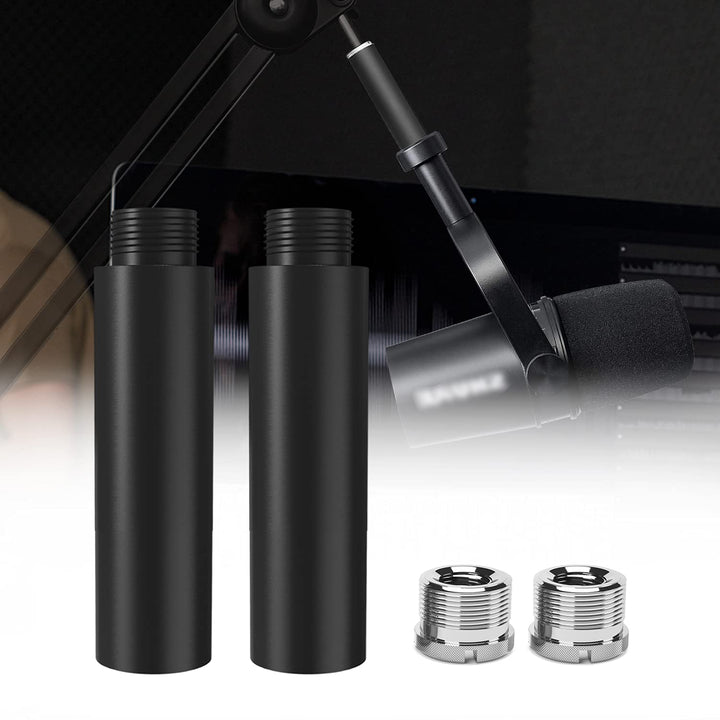 Mic Stand Extension Tube, 5/8 Female to 5/8 Male Microphone Extension Pipe Microphone Stand Extender with 2 Screw Aadpters for Desk Boom Arm Stands, 2Pcs