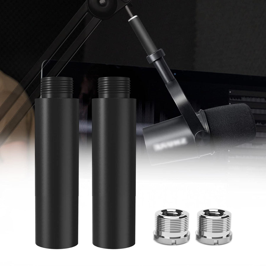Mic Stand Extension Tube, 5/8 Female to 5/8 Male Microphone Extension Pipe Microphone Stand Extender with 2 Screw Aadpters for Desk Boom Arm Stands, 2Pcs