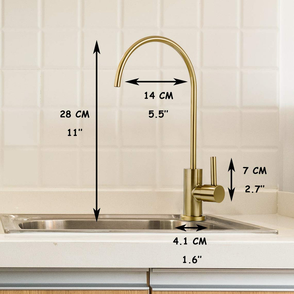 Brushed Brass Water Filter Faucet, Drinking Water Faucet, 360° Swivel Kitchen Sink Water Filter Faucet, Fits Most Reverse Osmosis Units or Under Sink Water Filtration System, Brushed Gold