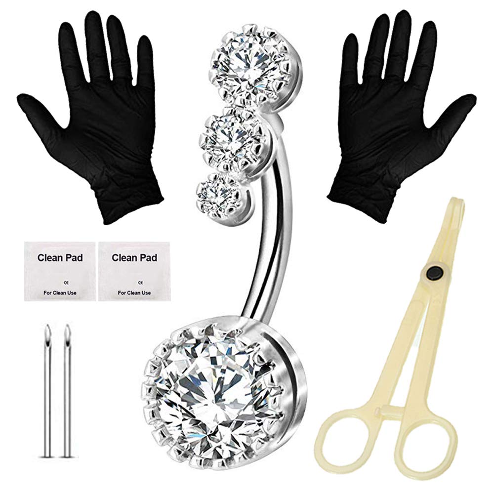 Piercing Kit - Professional Belly Piercing Kit Includes Piercing Jewelry Piercing Needles 14G Piercing Clamps Belly Button Rings Navel Rings for Body Piercing Kit Piercing Supplies