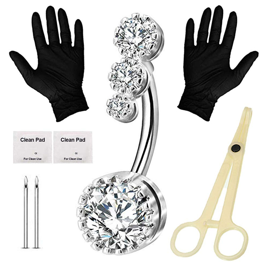 Piercing Kit - Professional Belly Piercing Kit Includes Piercing Jewelry Piercing Needles 14G Piercing Clamps Belly Button Rings Navel Rings for Body Piercing Kit Piercing Supplies