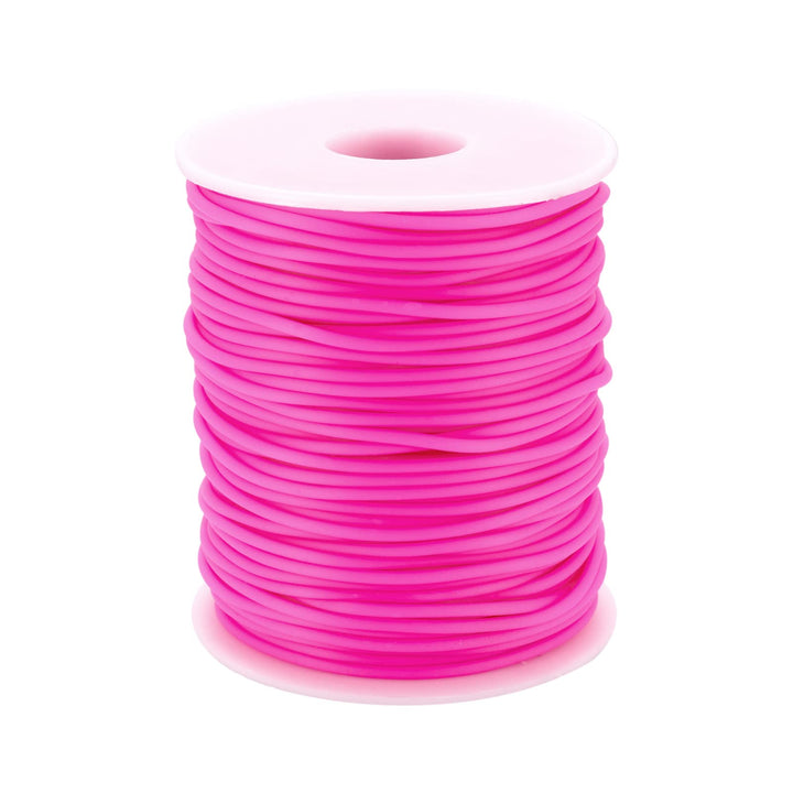 Pandahall 54.68 Yards/Roll 2mm Hollow Pipe Tubuing Rubber Cord with 1mm Hole Solid Rubber Tube Cord with Plasic Spool (Camellia)