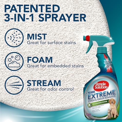 Extreme Pet Stain and Odor Eliminator Spray for Dogs and Cats - Enzymatic Cleaner with 3X Pro-Bacteria Cleaning Power - Strong Urine Pee & Poop Stain Remover - Spring Breeze, 32 oz