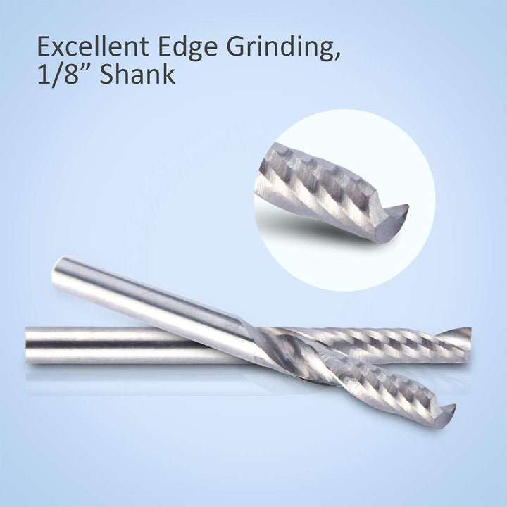 1/8 Shank CNC Router Bits Inch Shank 3.175mm End Mill Single Flute Spiral Router Bit Milling Cutter Upcut Cutting Engraving Single Edged Acrylic Plastic MDF 10 Pack
