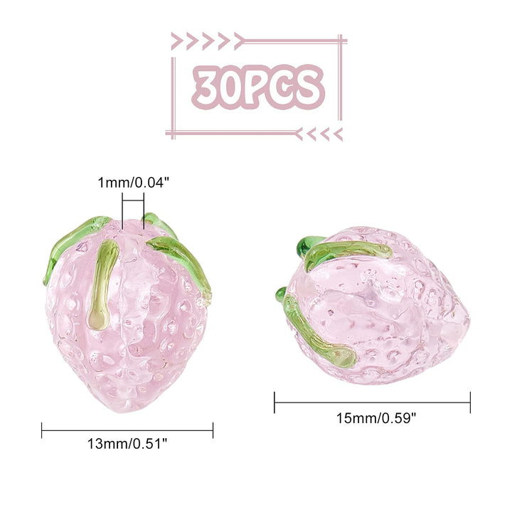 30pcs Strawberry Beads 3D Fruit Beads Handmade Lampwork Glass Beads Loose Beads Pendants Charms for Christmas Spring Summer Bracelets Necklace Earring Jewelry Making