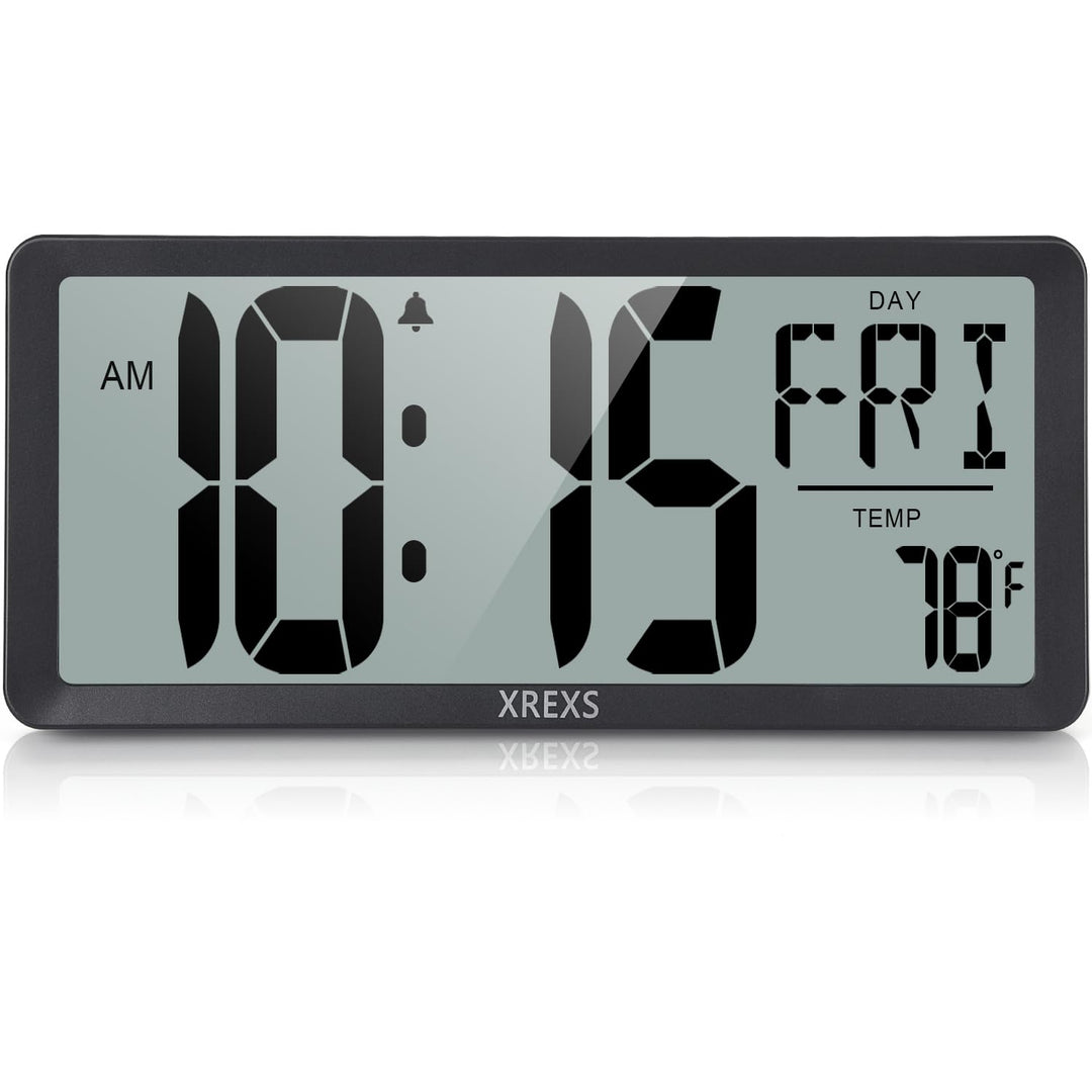 Large Digital Wall Clock, Battery Operated Alarm Clocks for Bedroom Home Decor, Count Up & Down Timer, 14.17 Inch Large LCD Screen with Time/Calendar/Temperature Display (Batteries Included)