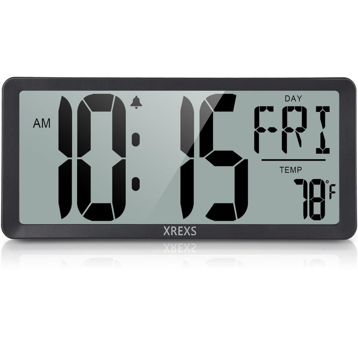 Large Digital Wall Clock, Battery Operated Alarm Clocks for Bedroom Home Decor, Count Up & Down Timer, 14.17 Inch Large LCD Screen with Time/Calendar/Temperature Display (Batteries Included)