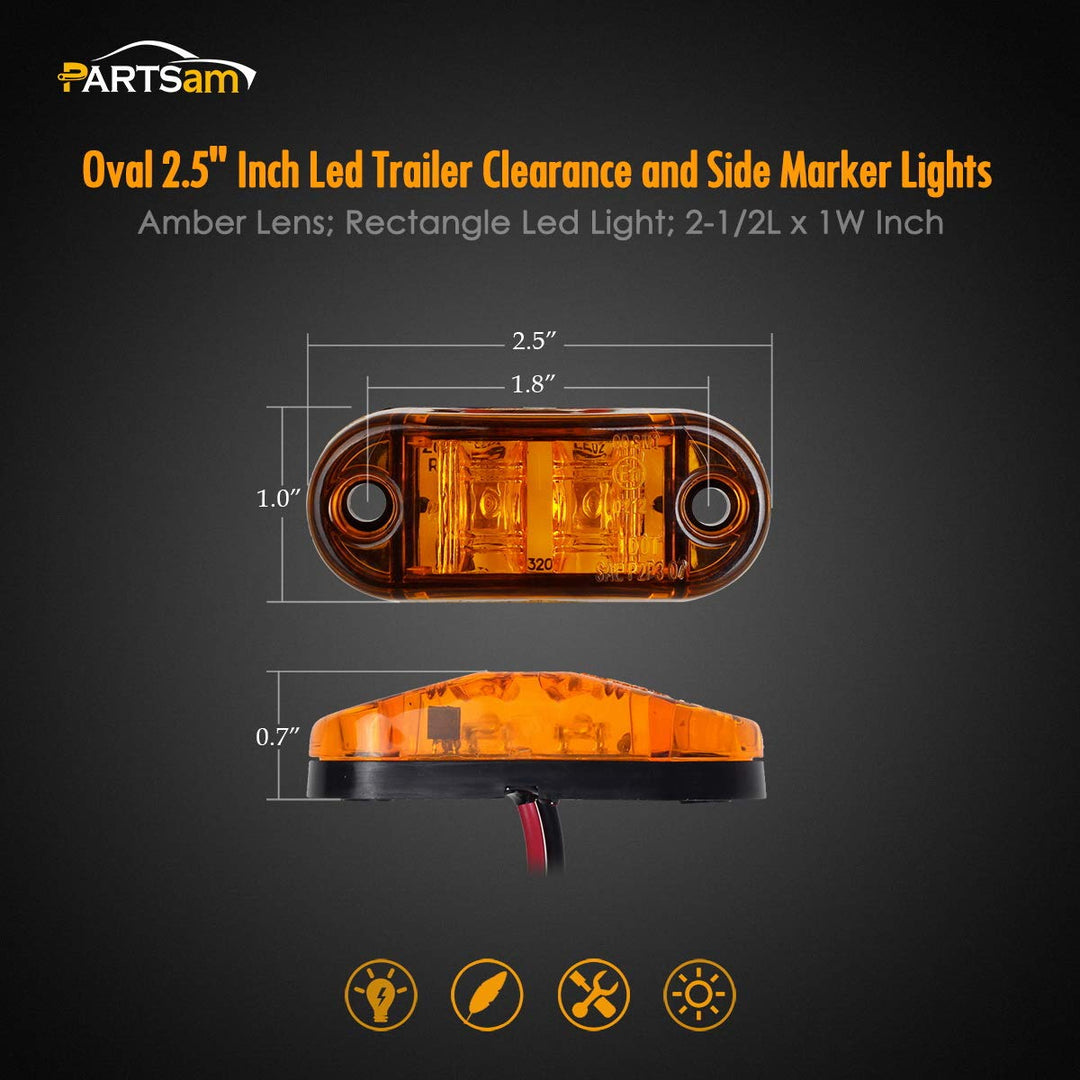 4Pcs 2.5 Inch Oval Amber Led Side Marker/Clearance Lights 2 Diodes Clear Lens Surface Mount Trailer Truck Boat Marine Led Courtesy Lights Indicators Sealed Waterproof 12V