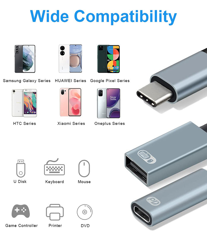 USB C OTG Adapter, 2 in 1 USB-C Splitter with PD 60W Fast Charging Type C OTG and USB A Female Port Compatible with iPhone 15 Pro Max/15 Plus/15 Chromecast Google TV/Samsung S23 S22 S21