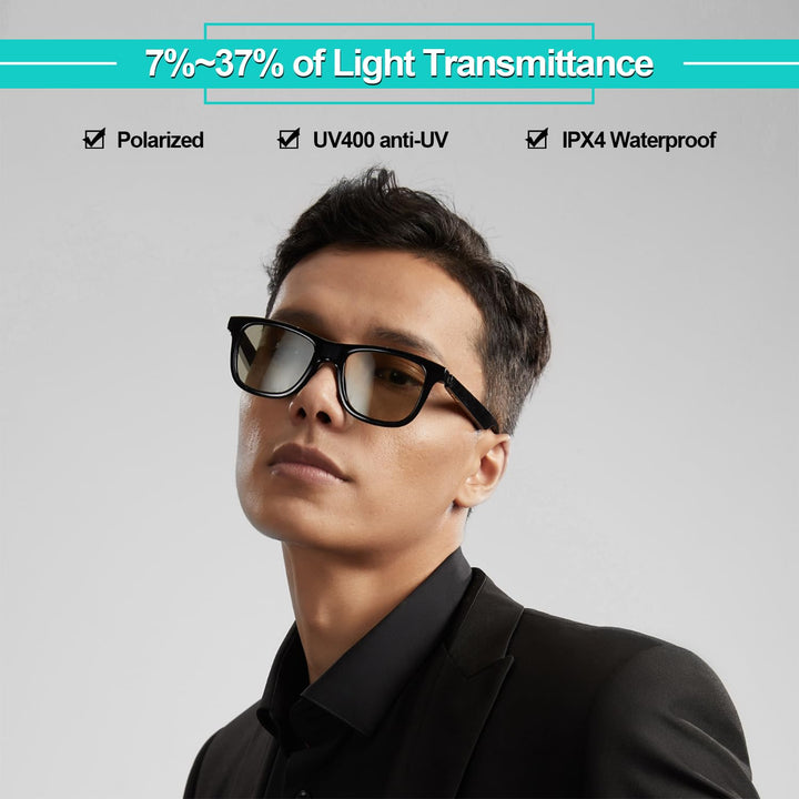 Frames Bluetooth Sunglasses Blue Light Filtering & Photochromic & Polarized Sunglasses Lenses 3 in 1, Night Driving Glasses for Men and Women