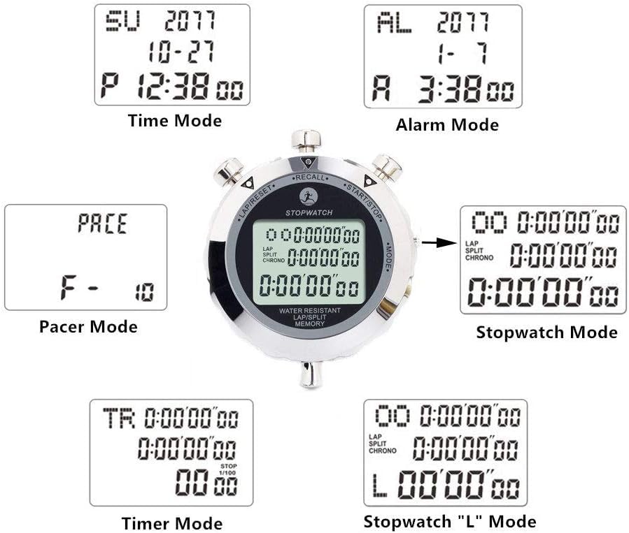 Stopwatch Timer, Digital Stop Watch with 0.01second Timing, Metal 10 Lap Memory, Large dispaly Alarm Clock for Coach Sports Running Marathon