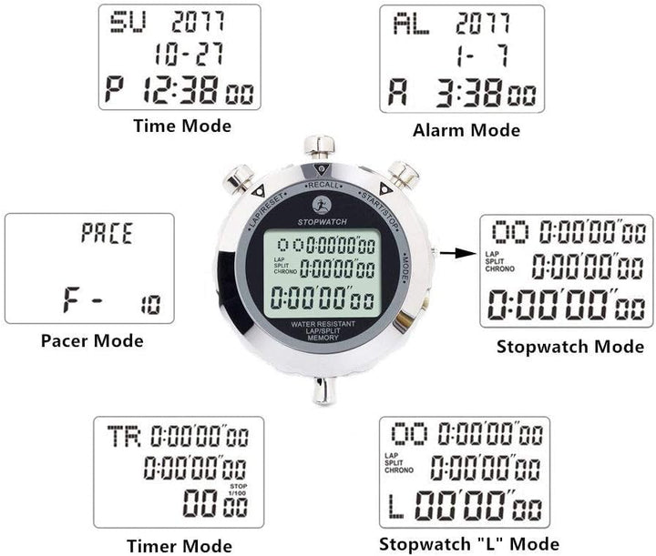 Stopwatch Timer, Digital Stop Watch with 0.01second Timing, Metal 10 Lap Memory, Large dispaly Alarm Clock for Coach Sports Running Marathon