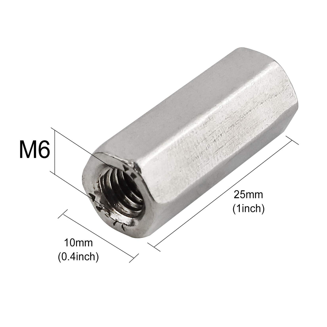 Pack of 8 M6 X 1.0-Pitch 25mm Length Hex Width 10mm Metric Hex Coupling Nut 304 Stainless Steel Rod Coupling Nuts
